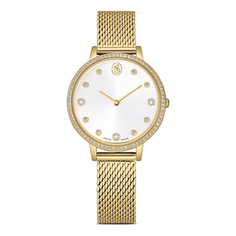 swarovski clarica watch  swiss made  metal bracelet  gold tone  gold tone finish