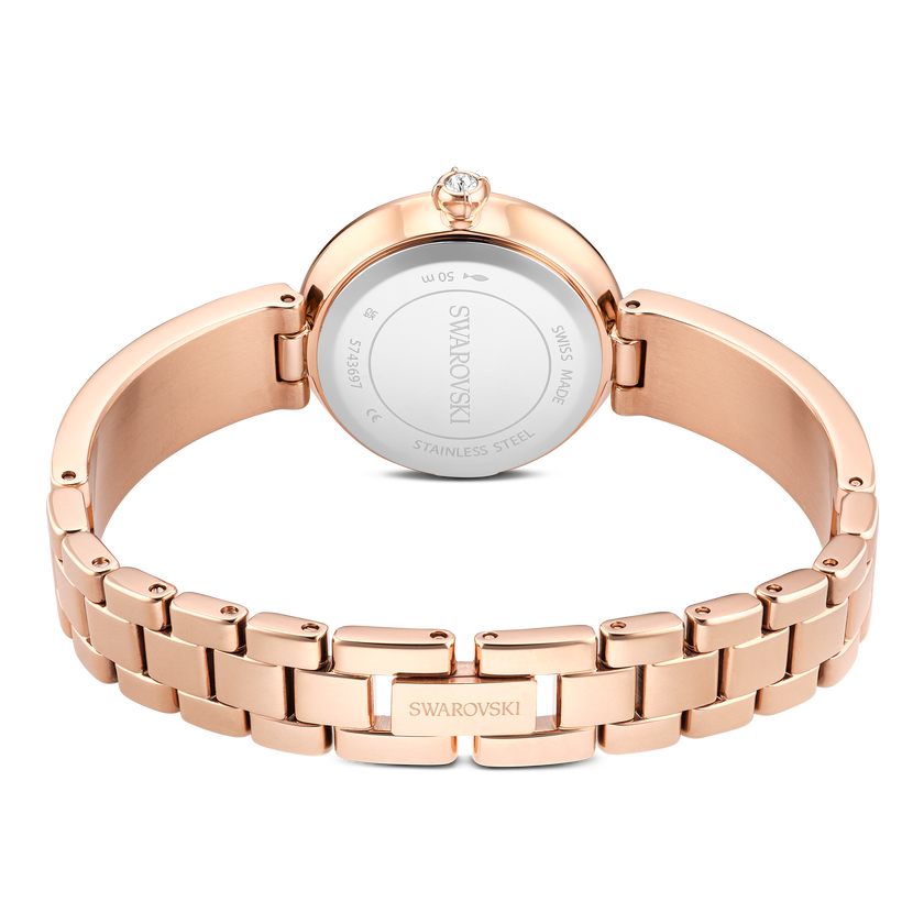swarovski matrix pearl bangle watch  swiss made  crystal bracelet  black  rose gold tone finish