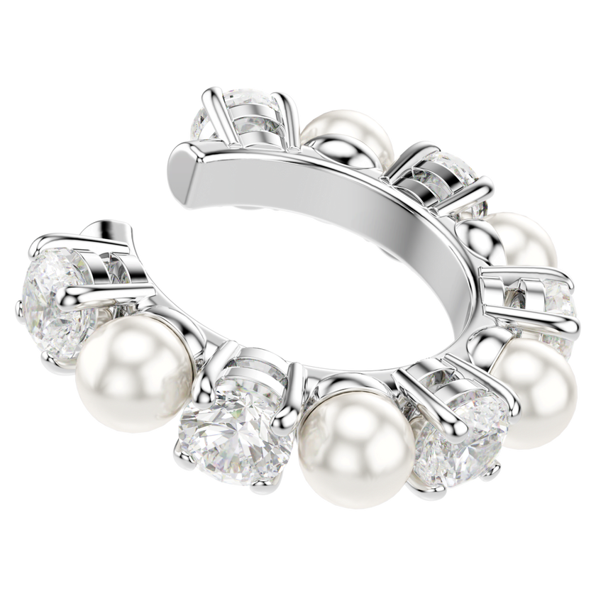 swarovski matrix ear cuff  set  3   crystal pearl  round cut  white  rhodium plated