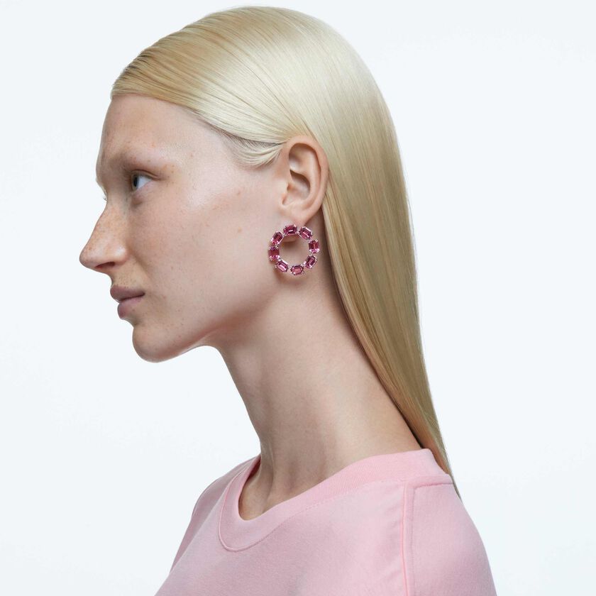 5614931 Buy Swarovski Millenia hoop earrings, Octagon cut, Pink, Rhodium plated