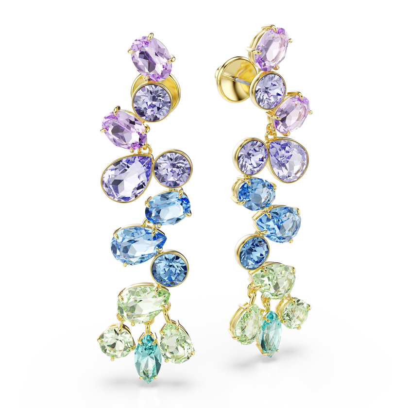 swarovski gema drop earrings  mixed cuts  chandelier  long  multicolored  gold tone plated