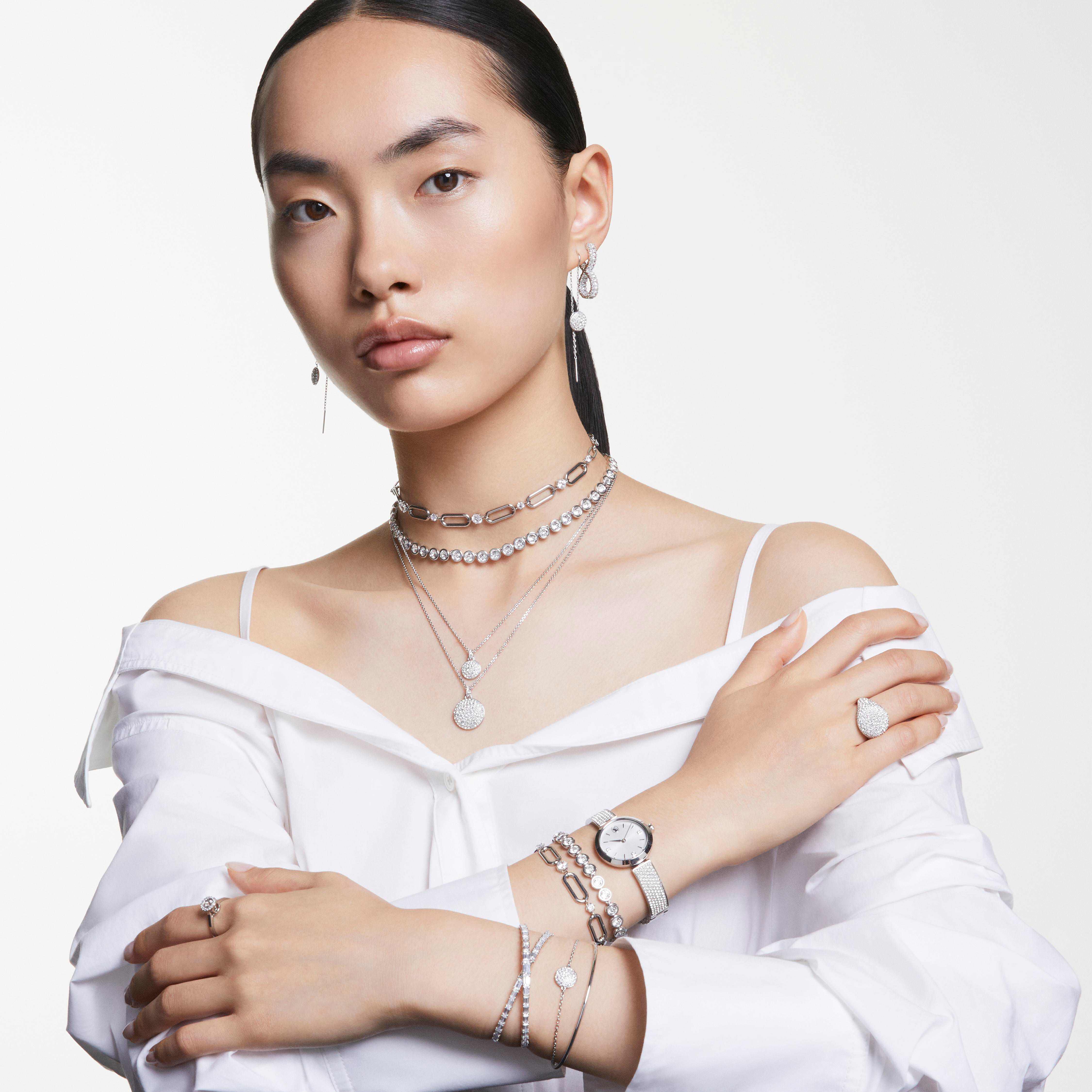 swarovski hyperbola hoop earrings  infinity  white  rhodium plated