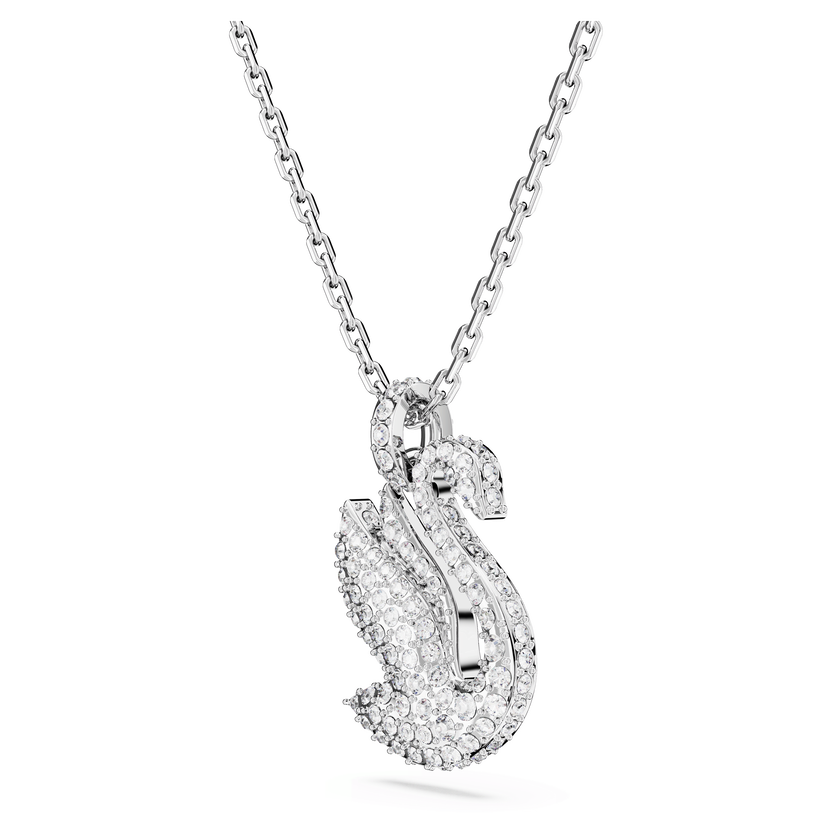 swarovski swan pendant  swan  medium  white  rhodium plated