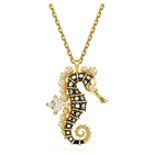 Idyllia pendant, Crystal pearls, Seahorse, Blue, Gold-tone plated