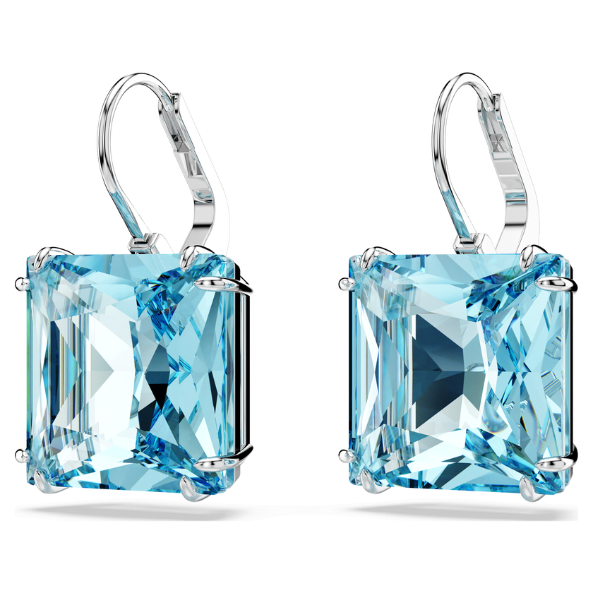 swarovski millenia earrings  square cut crystal  blue  rhodium plated