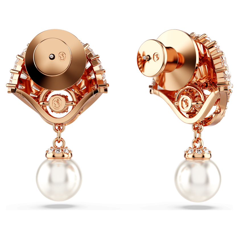 swarovski idyllia drop earrings  crystal pearl  shell  white  rose gold tone plated