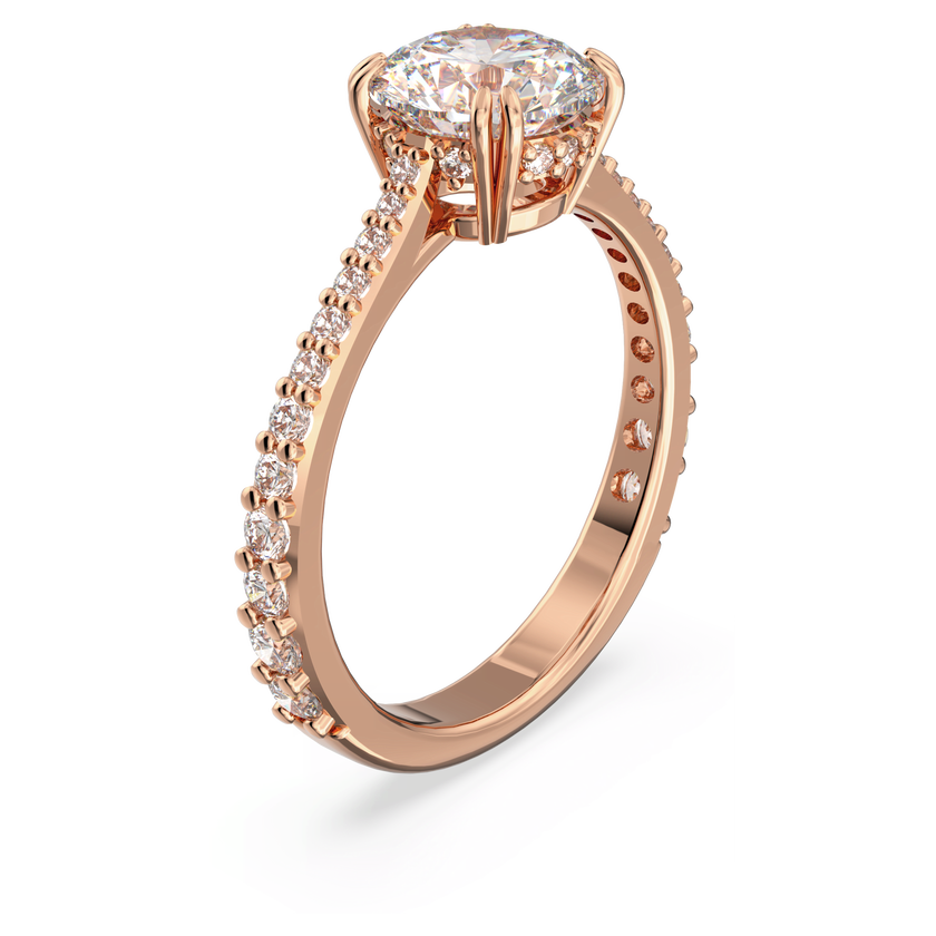 swarovski stilla cocktail ring  round cut  pav   white  rose gold tone plated