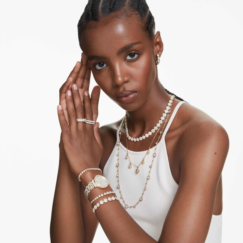 swarovski una angelic bracelet  round cut  pav   medium  white  18k gold finish