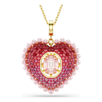 swarovski idyllia pendant  mixed cuts  heart  pink  gold tone plated