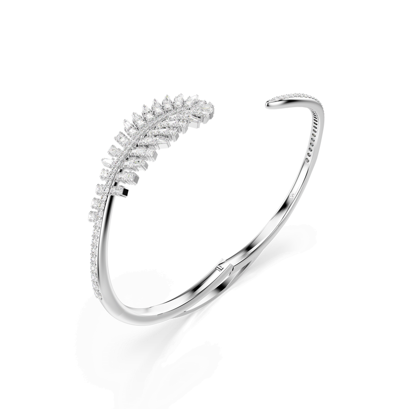 swarovski vienna bangle  mixed cuts  feather  white  rhodium plated