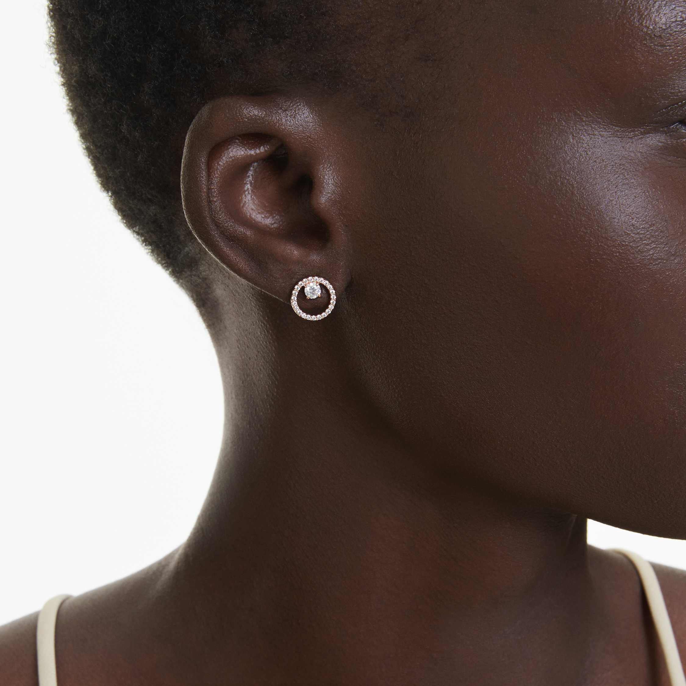 swarovski constella stud earrings  round cut  white  rose gold tone plated