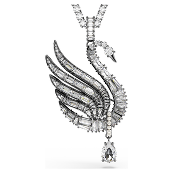 Swan Vienna pendant and brooch, Swan, White, Ruthenium plated swarovski swan vienna pendant and brooch swan white ruthenium plated