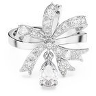 Volta cocktail ring, Bow, Small, White, Rhodium plated