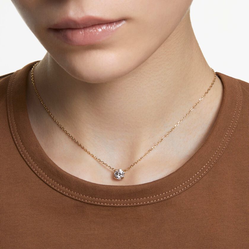 swarovski stilla pendant  round cut  white  gold tone plated