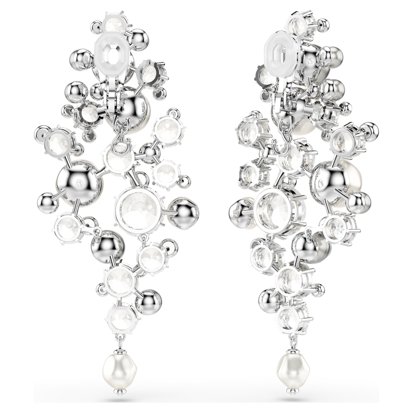 swarovski constella earrings  crystal pearl  round cut  white  rhodium plated