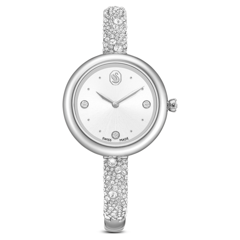 swarovski sublima bangle watch  swiss made  metal bracelet  silver tone  stainless steel