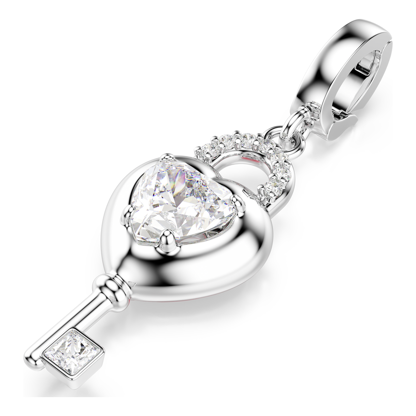swarovski idyllia charm  mixed cuts  heart with key  white  rhodium plated
