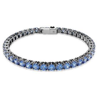 swarovski matrix tennis bracelet  round cut  blue  ruthenium plated