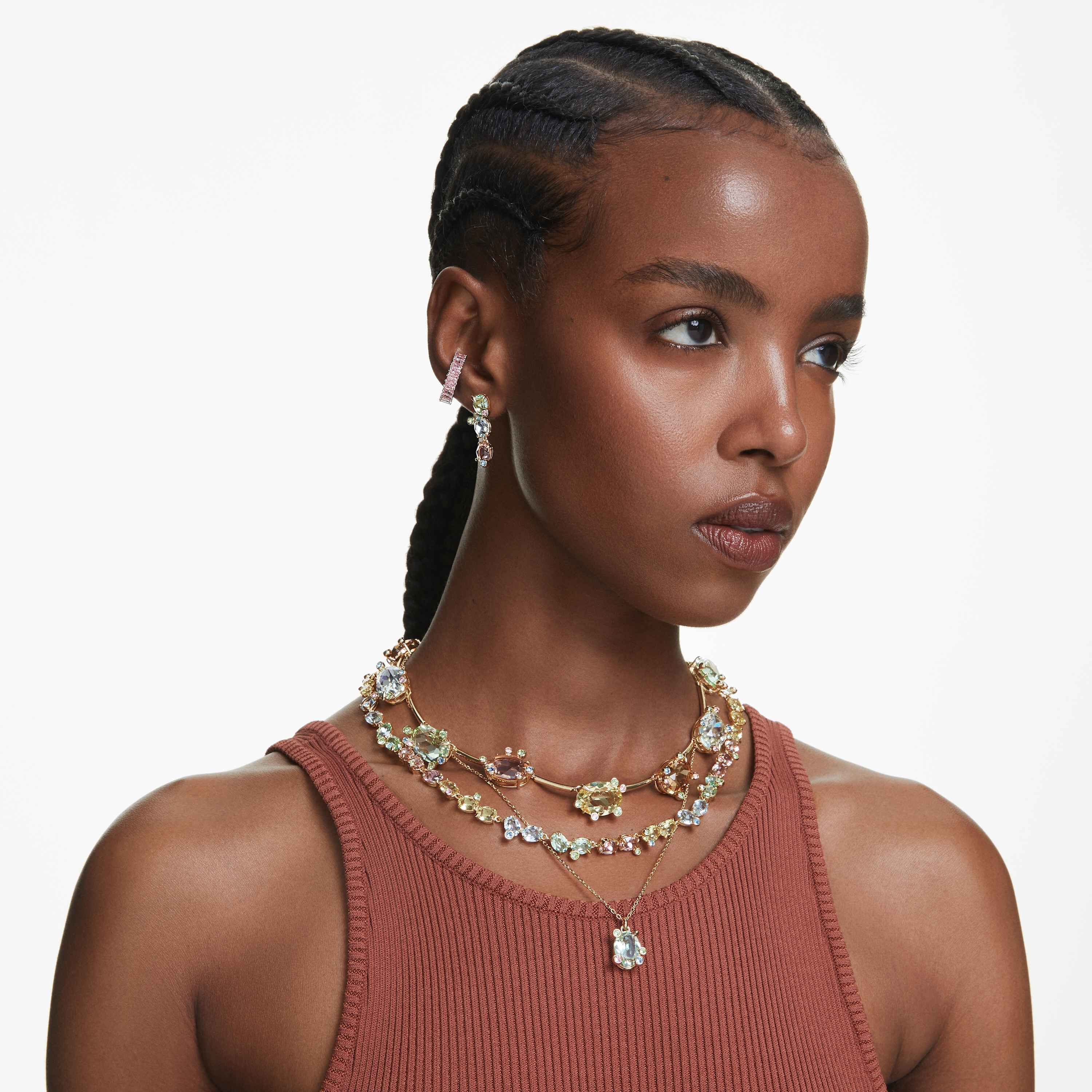 swarovski gema tennis necklace  mixed cuts  multicolored  gold tone plated