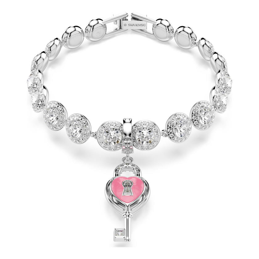 swarovski idyllia charm  mixed cuts  heart with key  white  rhodium plated