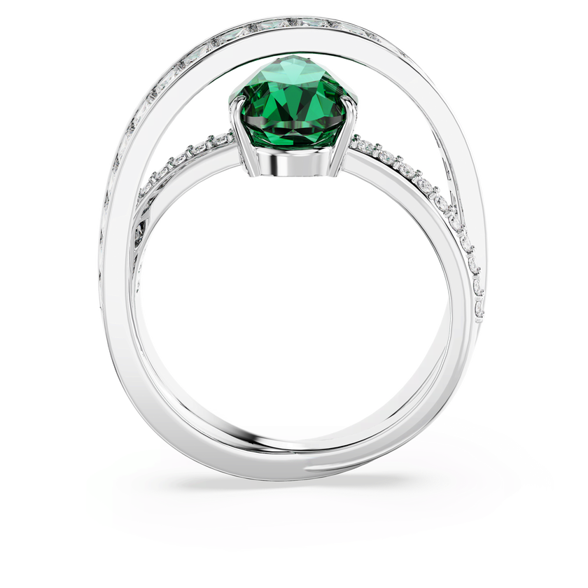 swarovski hyperbola cocktail ring  carbon neutral zirconia  mixed cuts  double bands  green  rhodium plated