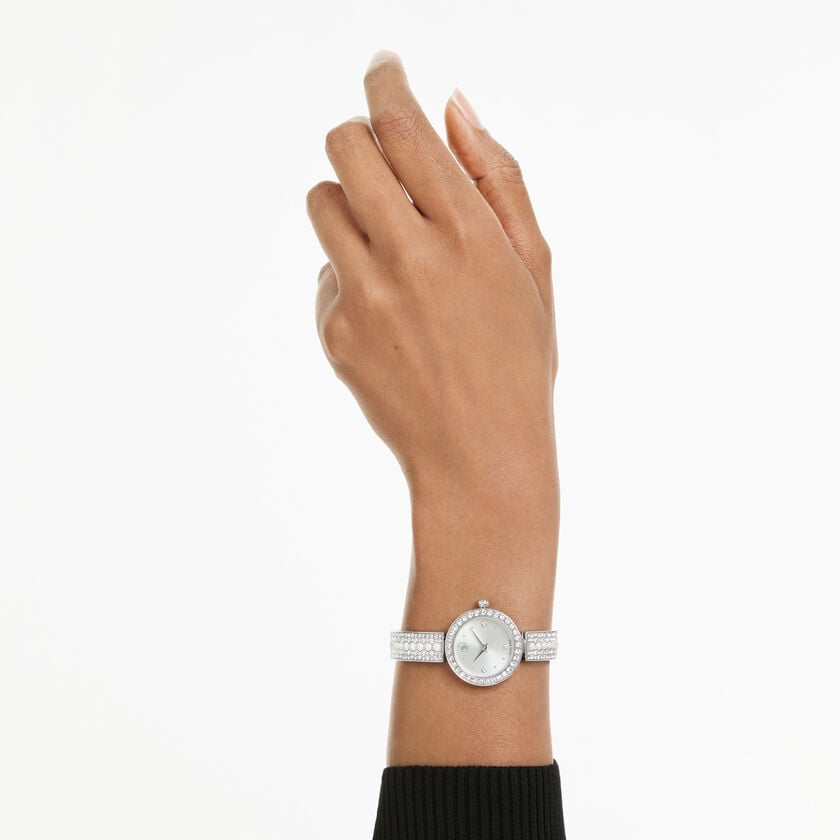 swarovski matrix pearl bangle watch  swiss made  crystal bracelet  white  stainless steel