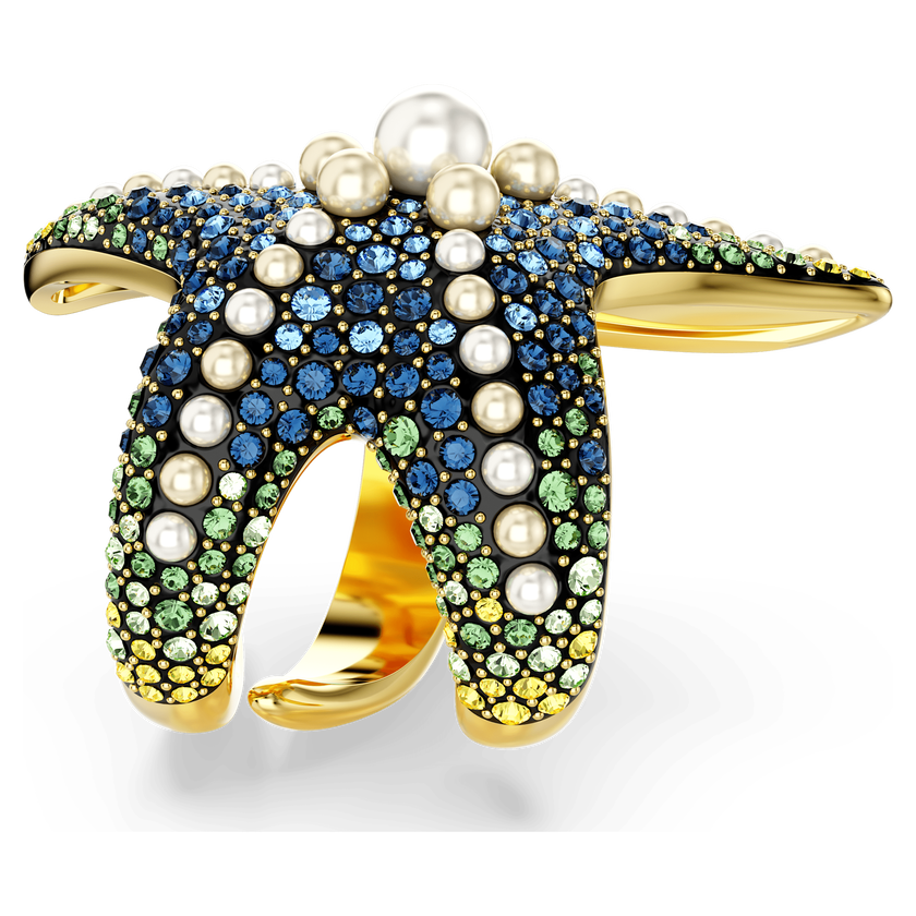 swarovski idyllia cocktail ring  crystal pearls  starfish  multicolored  gold tone plated