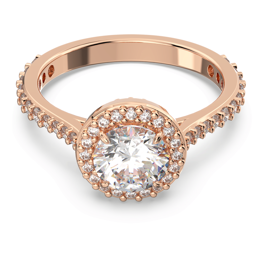 swarovski una angelic cocktail ring  round cut  pav   white  18k rose gold finish