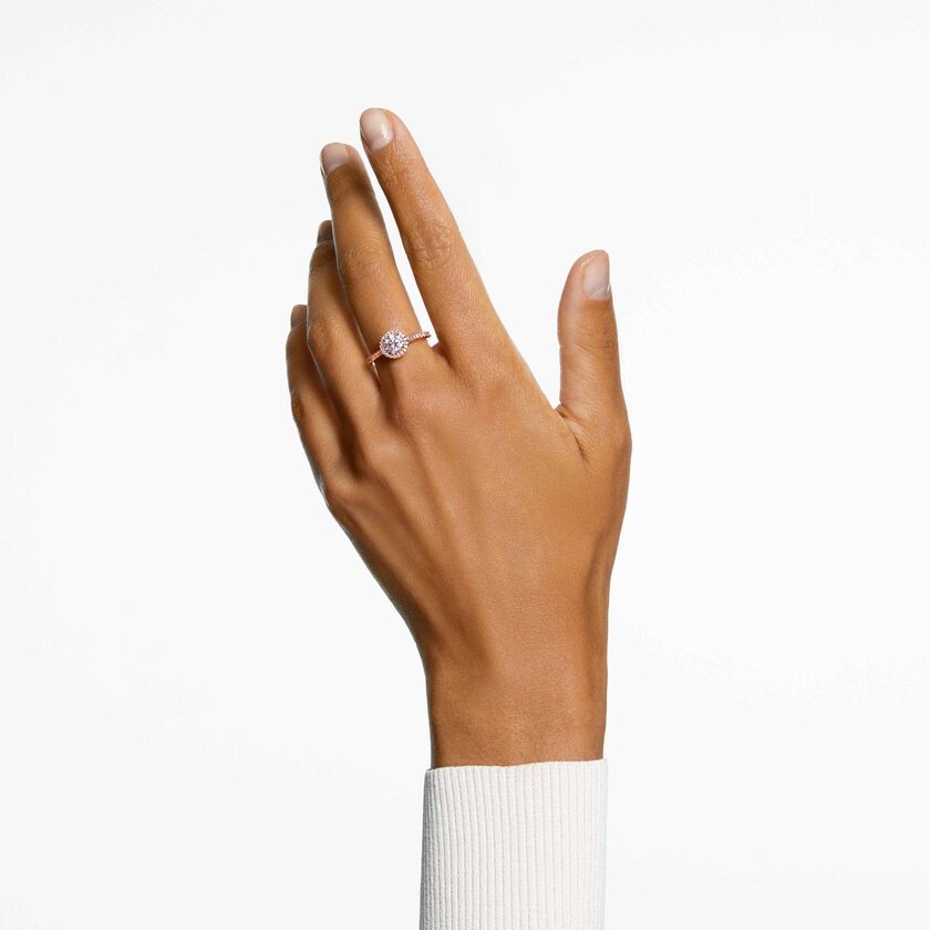 swarovski una angelic cocktail ring  round cut  pav   white  18k rose gold finish