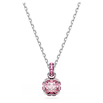 swarovski birthstone pendant  square cut  october  pink  rhodium plated