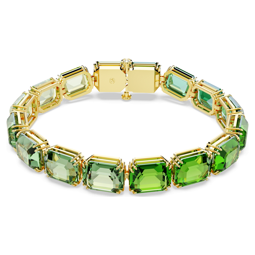 swarovski millenia tennis bracelet  octagon cut  color gradient  green  gold tone plated