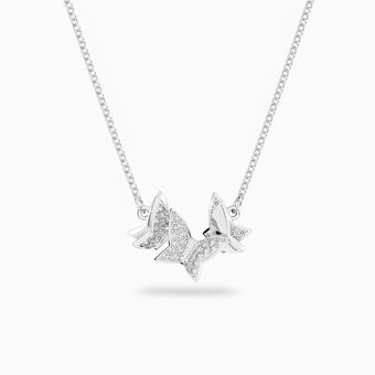Lilia necklace, Butterfly, White, Rhodium plated