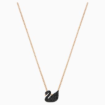 Iconic Swan Pendant, Small, Black, Rose Gold Plated