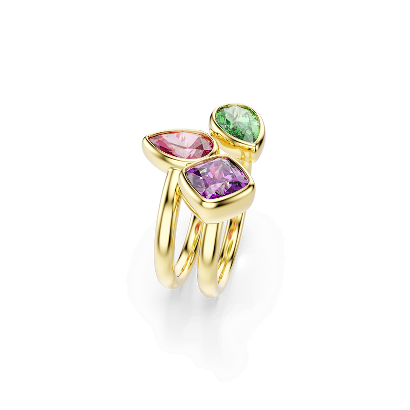 swarovski imber cocktail ring  set  2   mixed cuts  multicolored  18k gold finish