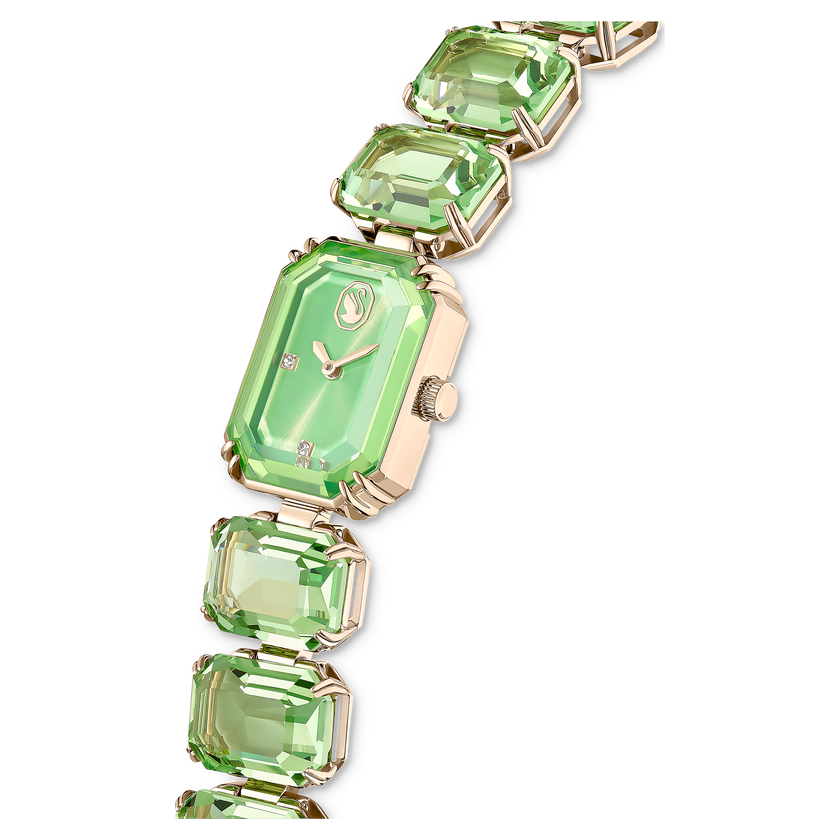 swarovski watch  octagon cut bracelet  green  champagne gold tone finish