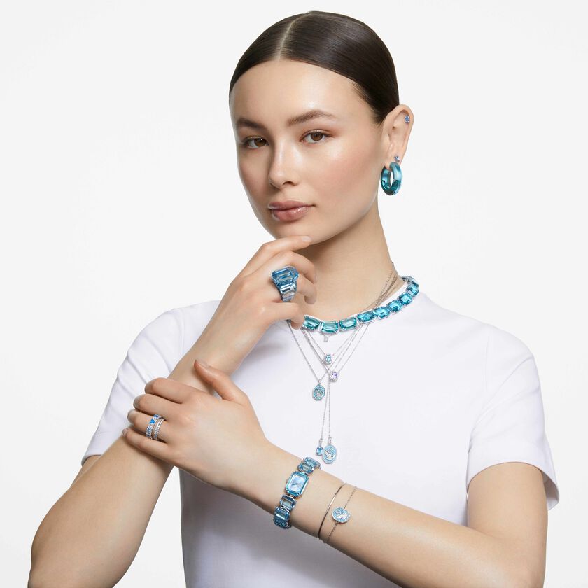 swarovski lucent cocktail ring  octagon cut  blue