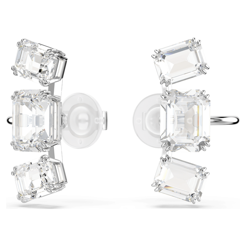 swarovski millenia clip earrings  octagon cut  white  rhodium plated