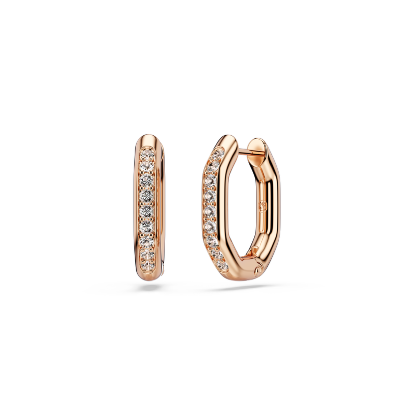 swarovski dextera hoop earrings  octagon shape  round cut  small  white  rose gold tone plated