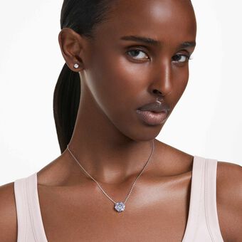 swarovski idyllia set  mixed cuts  flower  blue  rhodium plated