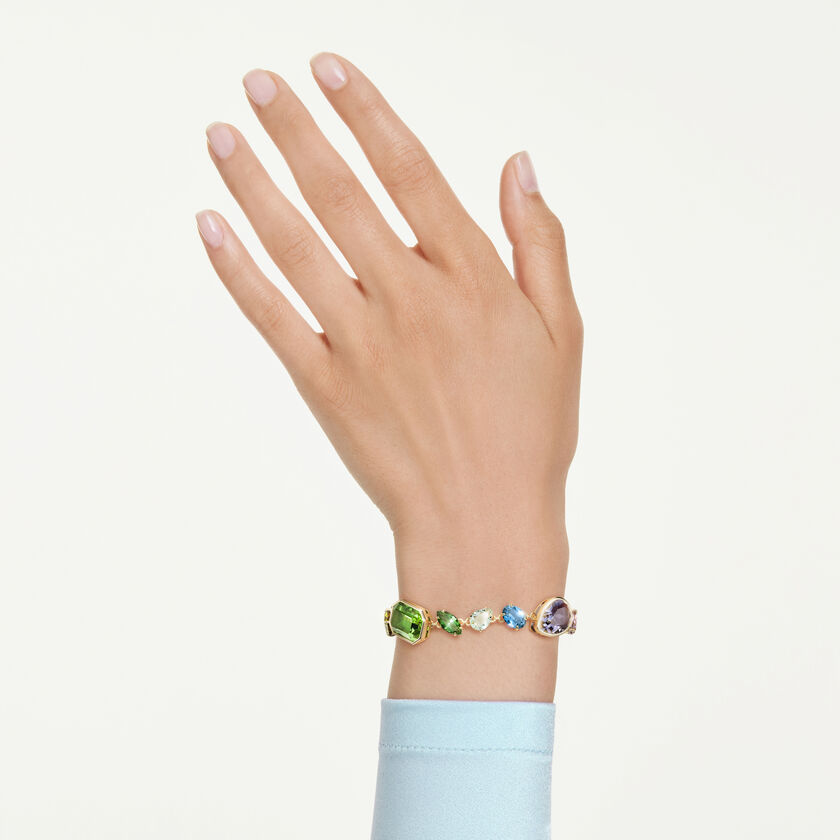 swarovski gema bracelet  mixed cuts  multicolored  gold tone plated