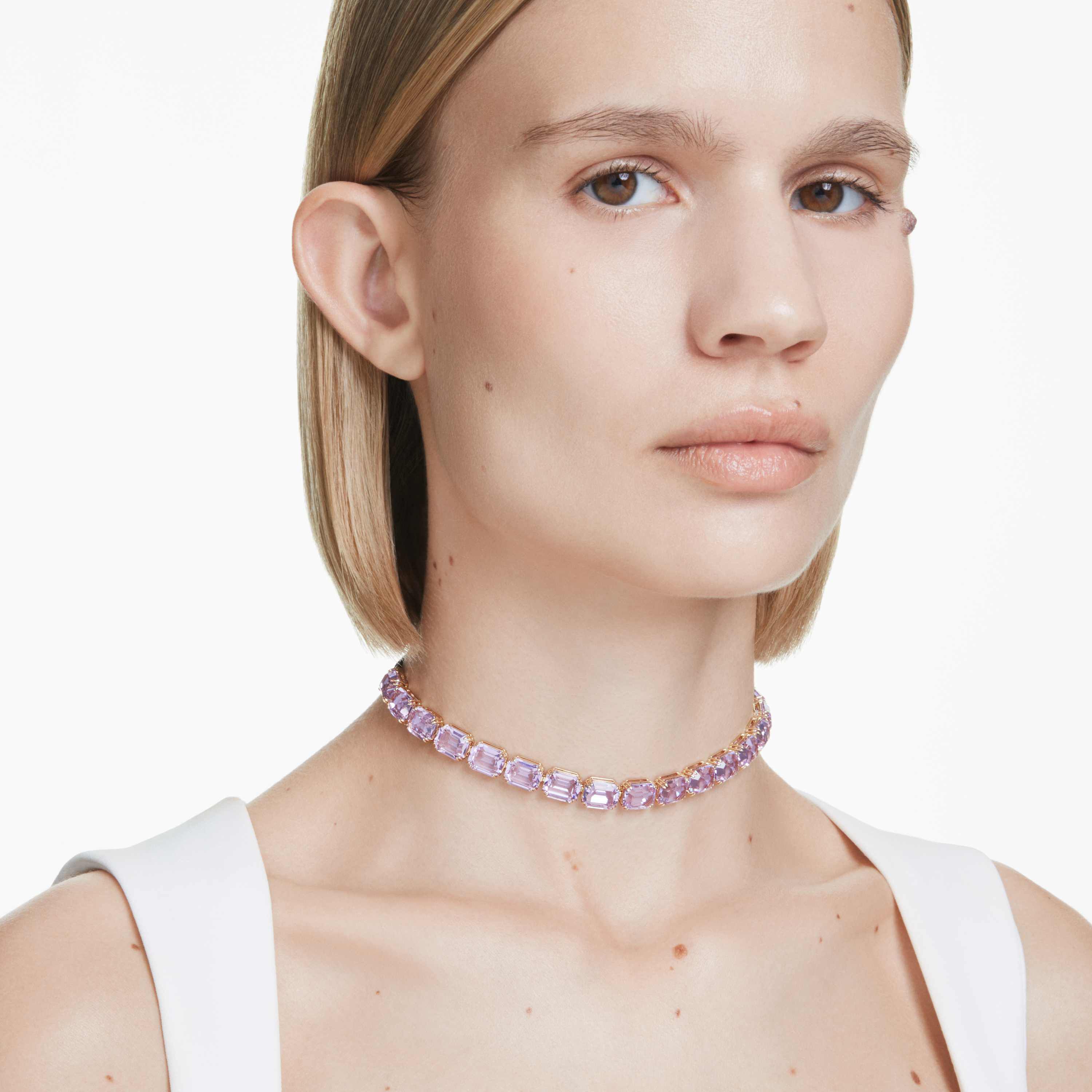 swarovski millenia tennis choker  octagon cut  purple  gold tone plated