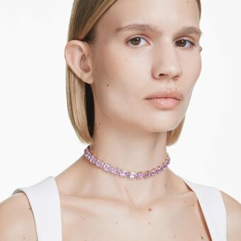 swarovski millenia tennis choker  octagon cut  purple  gold tone plated