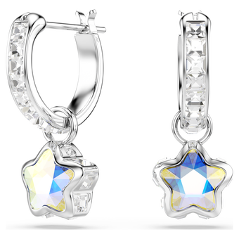 swarovski chroma drop earrings  mixed cuts  star  white  rhodium plated
