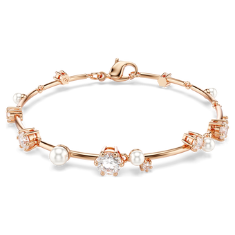 swarovski constella tennis bracelet  crystal pearl  round cuts  white  rose gold tone plated