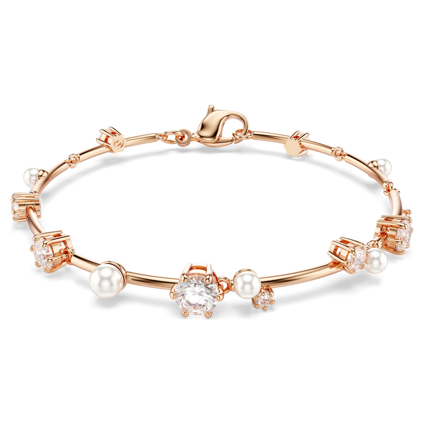 swarovski constella tennis bracelet  crystal pearl  round cuts  white  rose gold tone plated