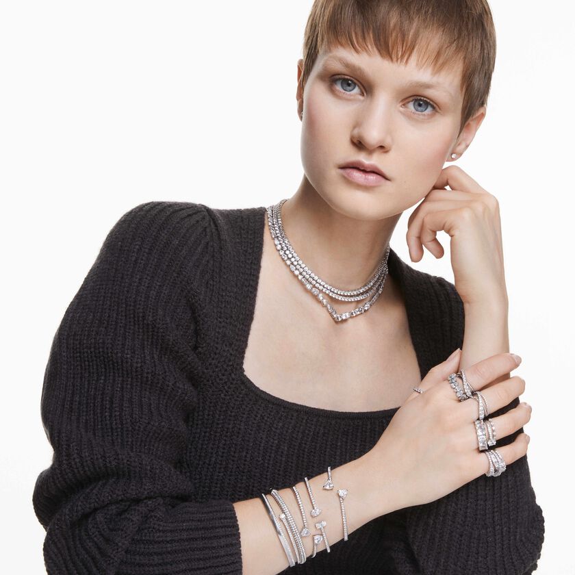 swarovski mesmera cuff  mixed cuts  white  rhodium plated