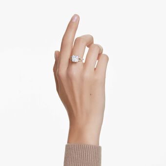 swarovski stilla cocktail ring  square cut  white  gold tone plated