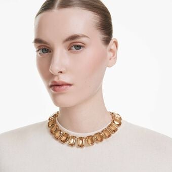 swarovski millenia necklace  oversized crystals  octagon cut  caramel  18k gold finish