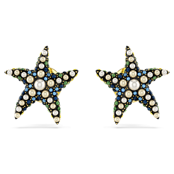 swarovski idyllia stud earrings  starfish  small  blue  gold tone plated
