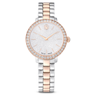 swarovski matrix 3 link watch  swiss made  metal bracelet  silver tone  rose gold tone finish